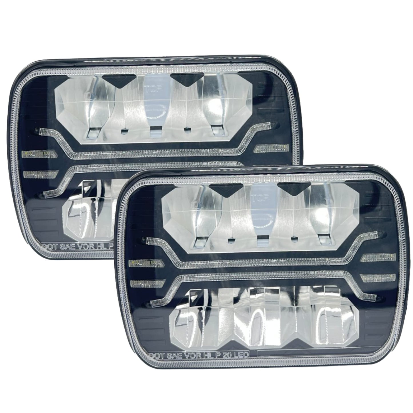 GAMA LED Headlights Rectangle Headlight with DRL 100W H6054 H5054 High Low Beam Headlamp Sealed for Truck Jeep Wrangler YJ XJ H6054LL 69822 6052 6053