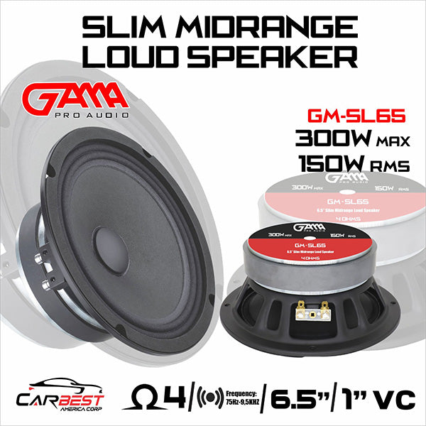6.5" High-Performance Midrange Speaker, Slim Basket – 300W Max, 150W RMS, 92dB Sensitivity
