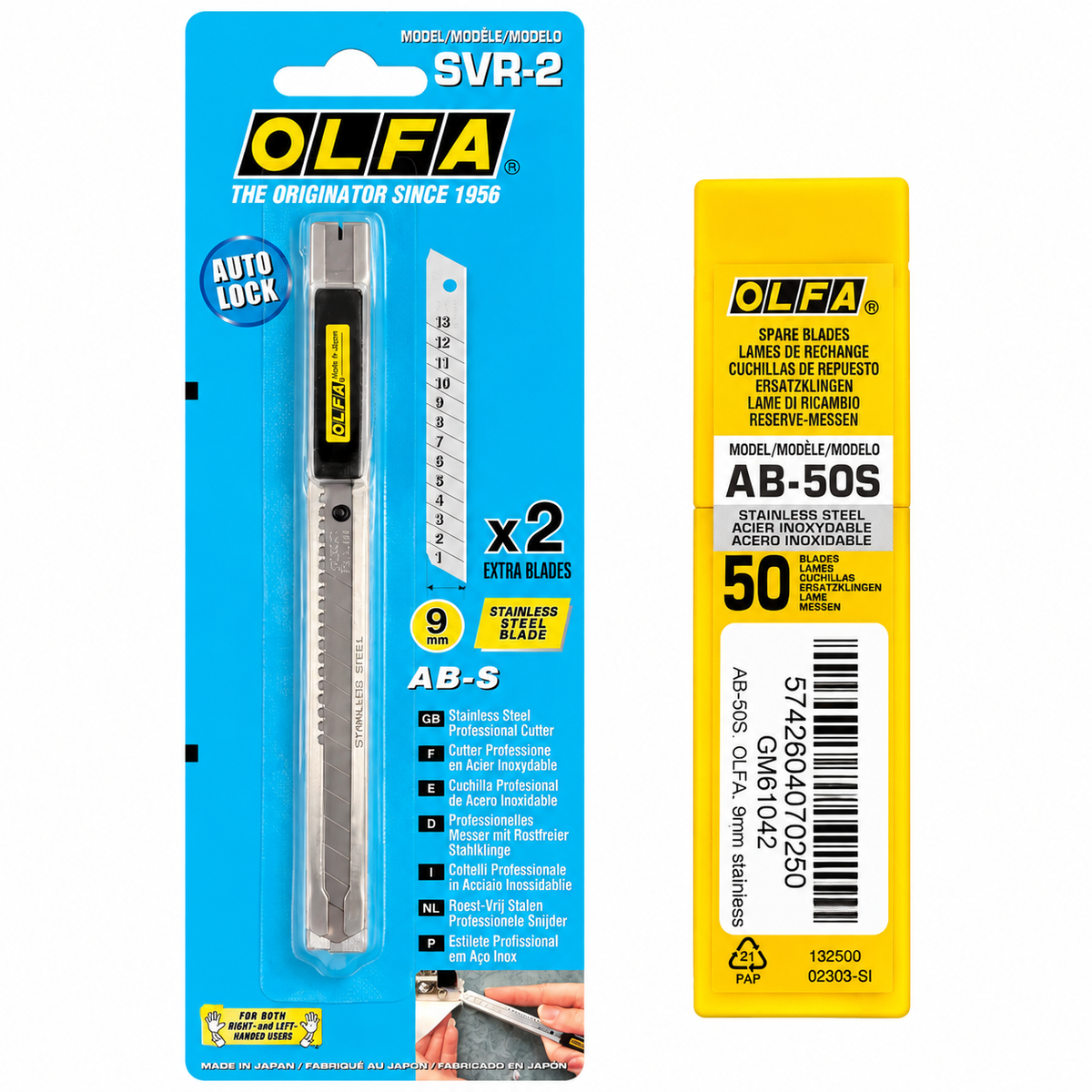OLFA SVR-2 Stainless Steel Auto-Lock Utility Knife – 9mm w/ Replacement Blades