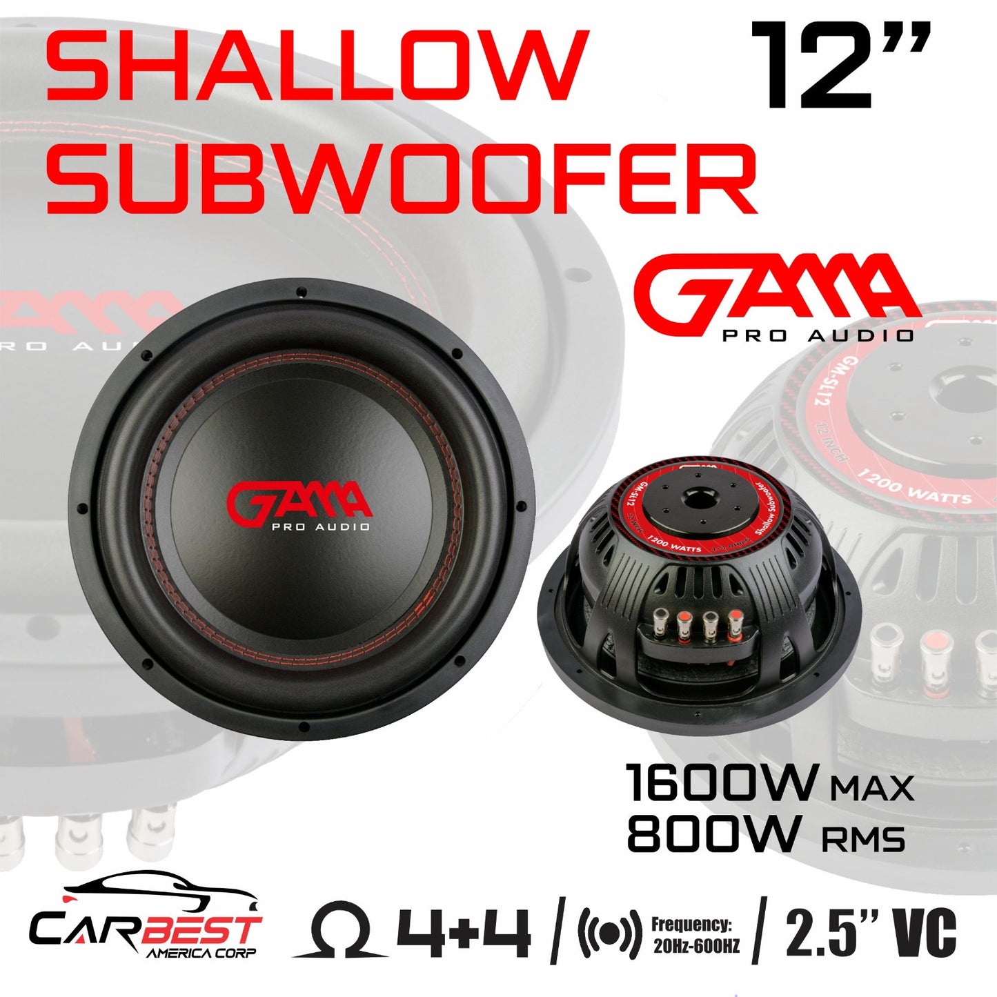 GAMA 12" High‑Performance Subwoofer — 1600W Max / 800W RMS, Dual Voice Coil