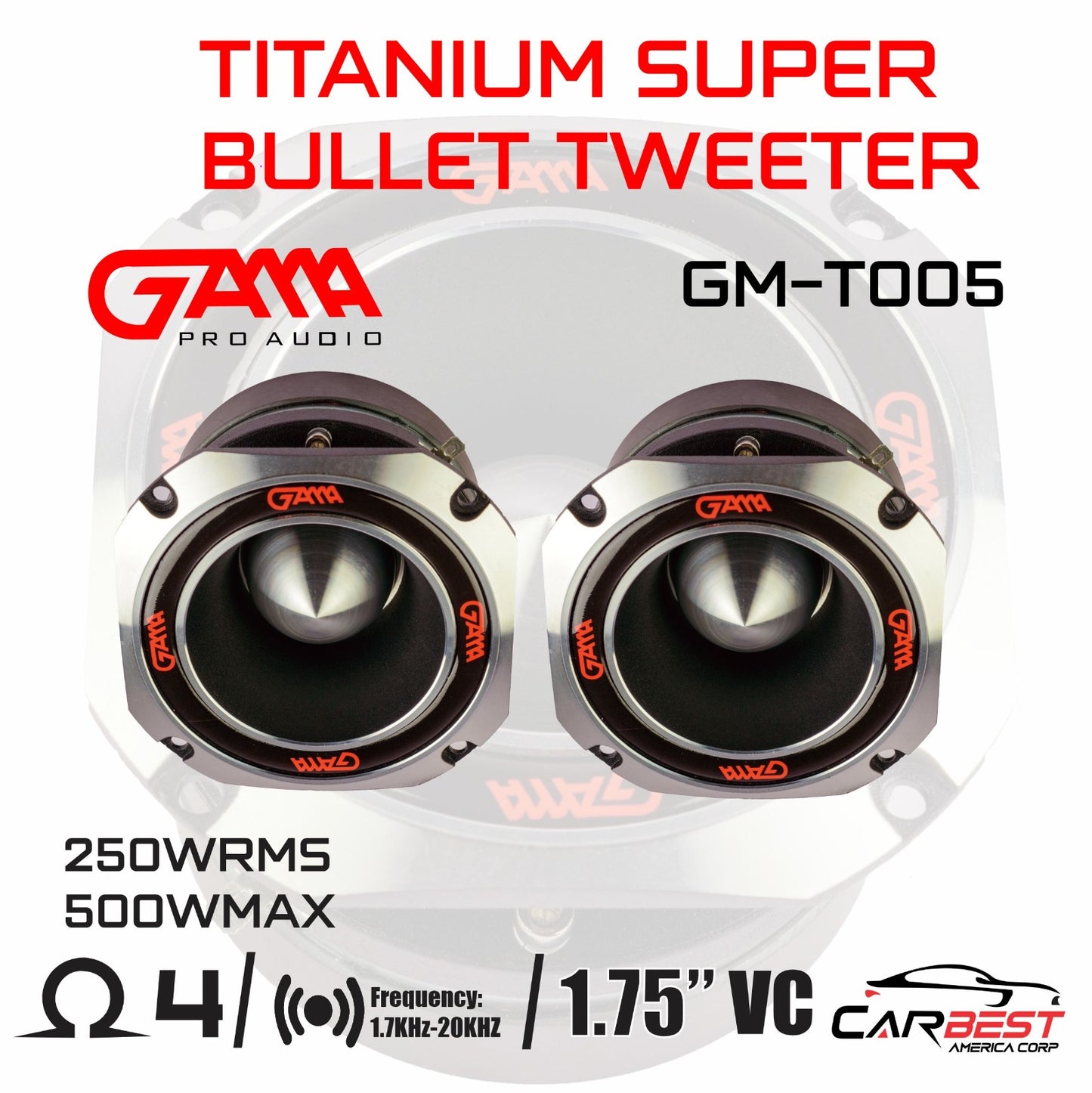 GAMA 4" Titanium Bullet Super Tweeter — 500W Max / 250W RMS, 4Ω
