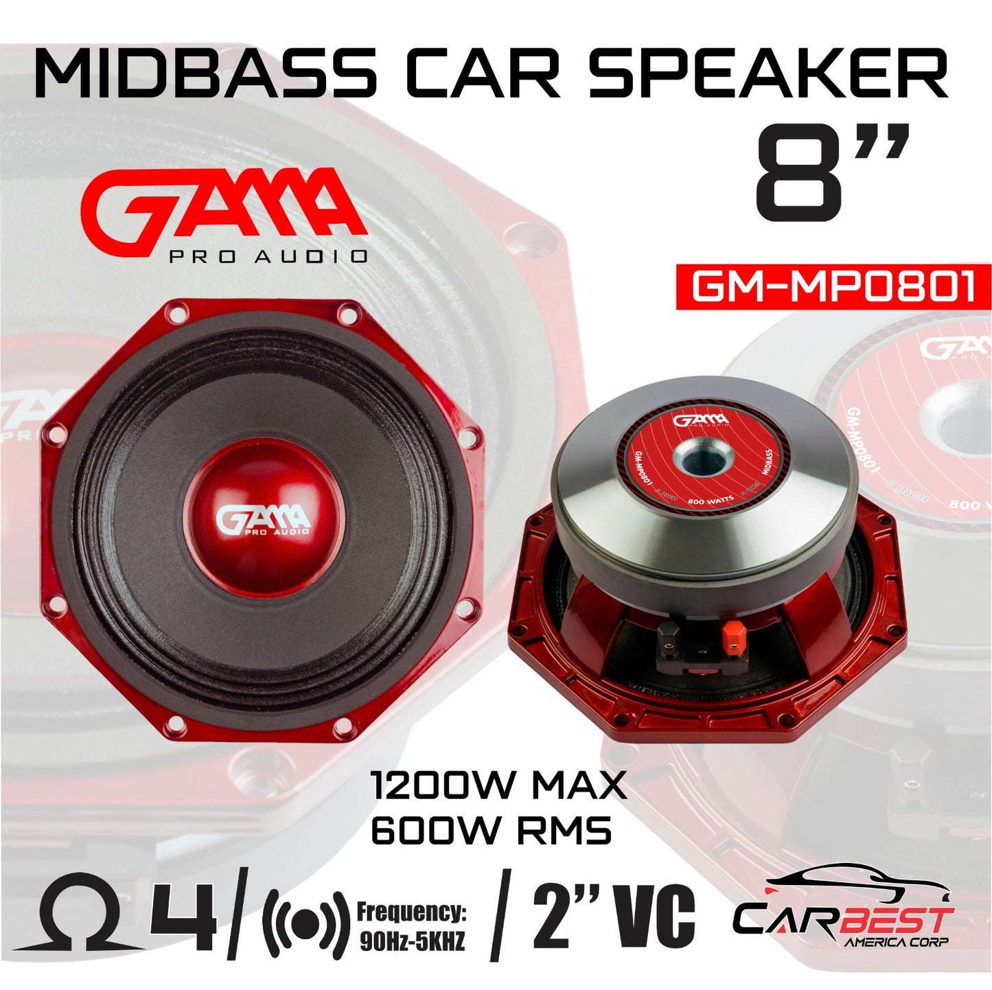 8" High-Performance Midrange Octagonal Speaker – 1200W Max, 800W RMS, 4-Ohm for Car & Truck Audio