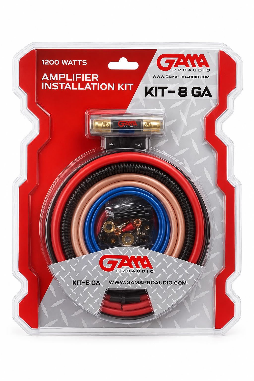 Amplifier Installation Kit –KIT-8GA 1200W- 8-Gauge Power Cable, Fuse Holder &