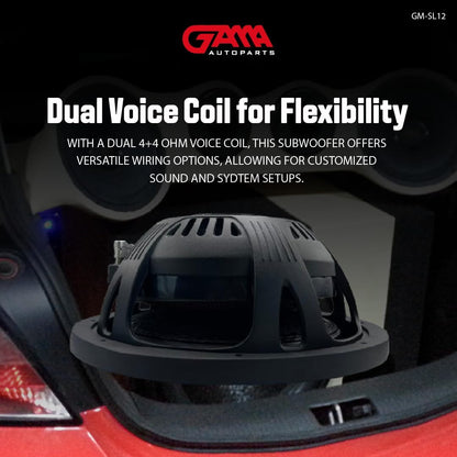 GAMA 12" High‑Performance Subwoofer — 1600W Max / 800W RMS, Dual Voice Coil