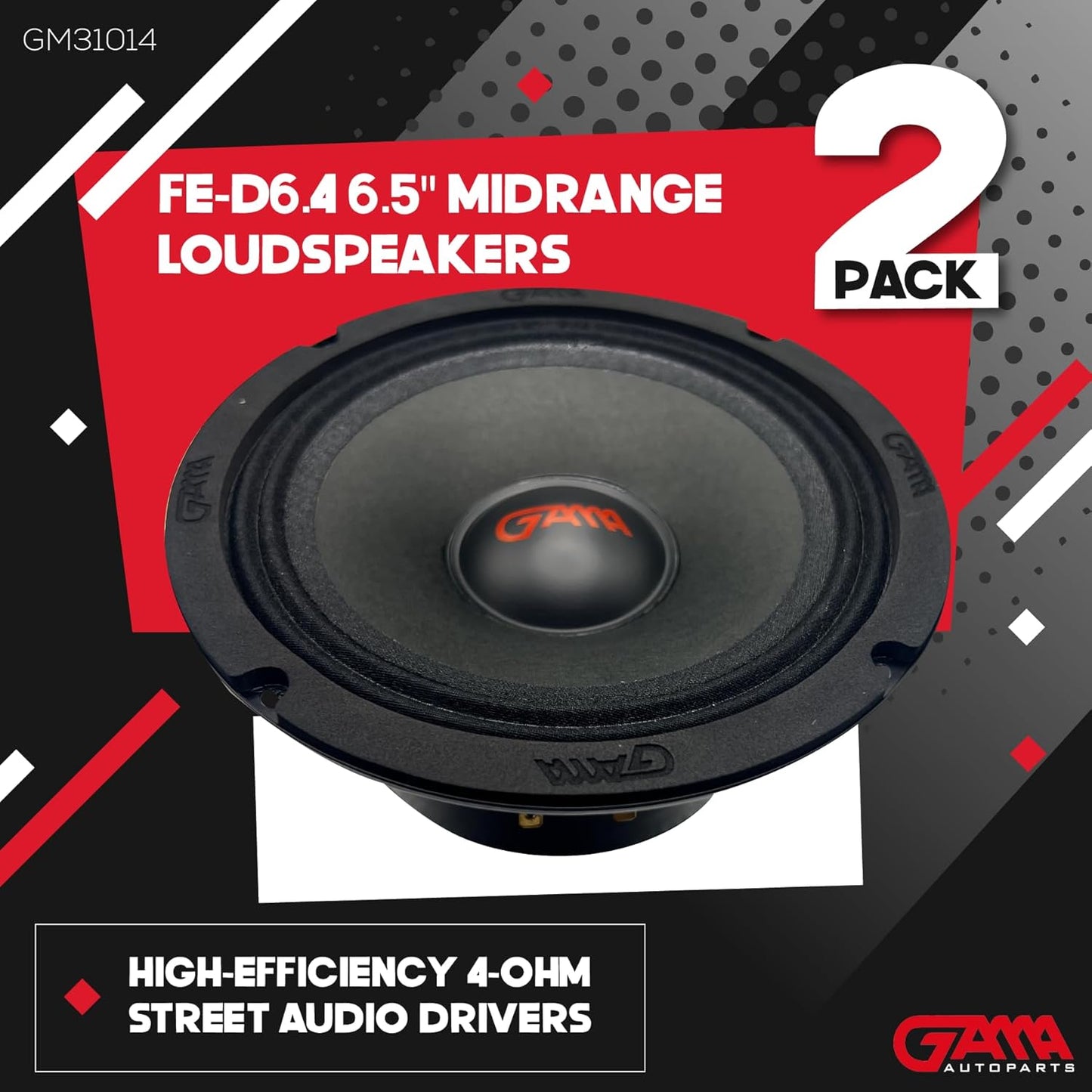 GAMA FE‑D6.4 6.5" Midrange Loudspeakers — High‑Efficiency, 4Ω (2‑Pack)