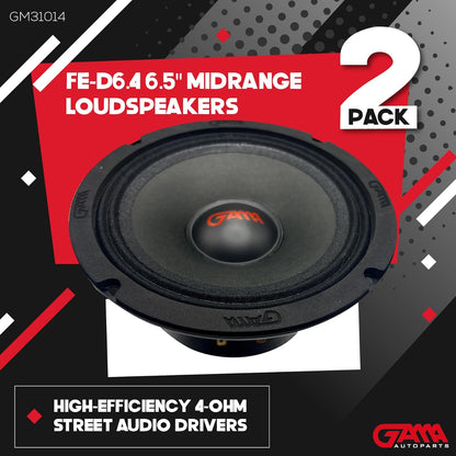 GAMA FE‑D6.4 6.5" Midrange Loudspeakers — High‑Efficiency, 4Ω (2‑Pack)
