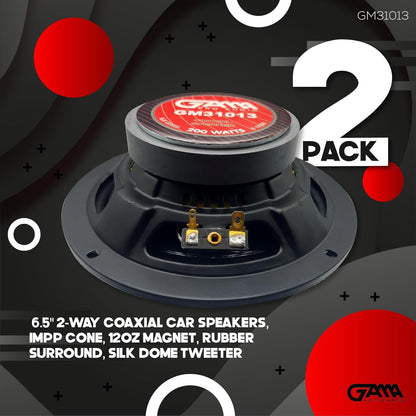 GAMA 6.5" 2‑Way Coaxial Car Speakers — IMPP Cone, 12 oz Magnet (Pair)