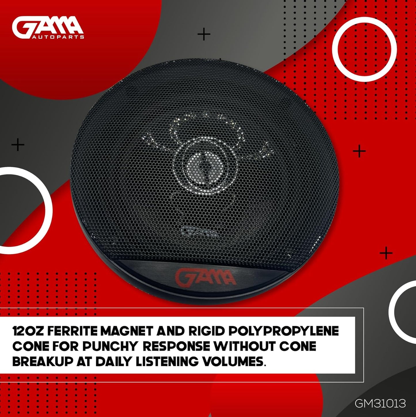 GAMA 6.5" 2‑Way Coaxial Car Speakers — IMPP Cone, 12 oz Magnet (Pair)