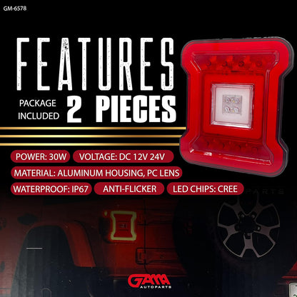 12‑LED 30W Tail/Brake/Reverse with Halo Ring – Jeep Style