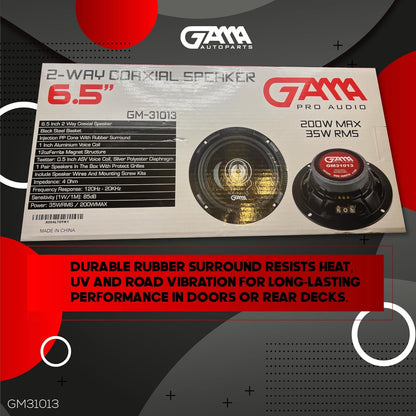 GAMA 6.5" 2‑Way Coaxial Car Speakers — IMPP Cone, 12 oz Magnet (Pair)