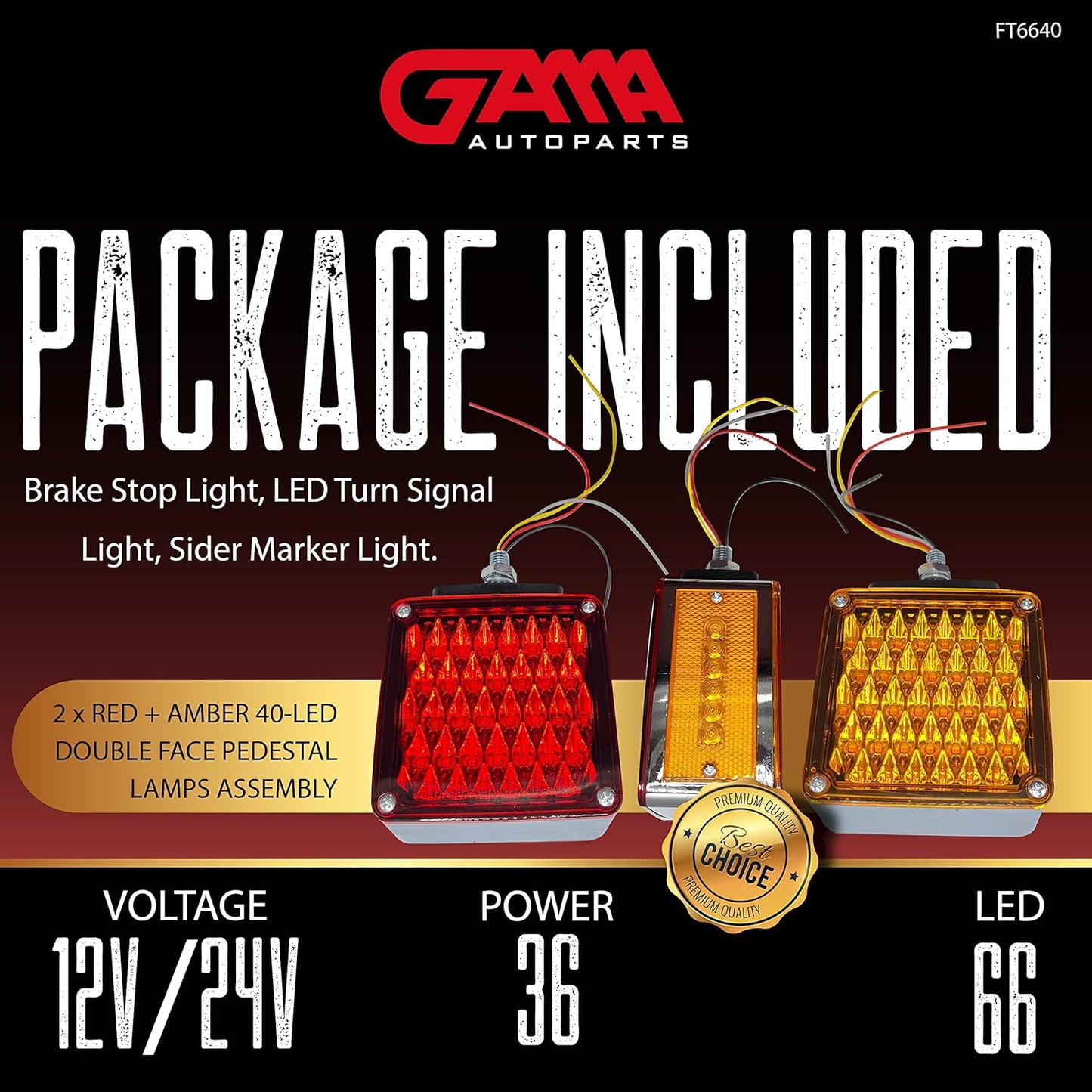 Universal Double‑Face Pedestal Tail Light 66‑LED (Red/Amber)