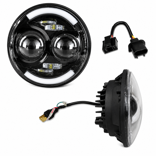 7" Half Halo LED Headlight with DRL  | 60W | 6PCS CREE LED | High/Low Beam | CANBUS (Pair)