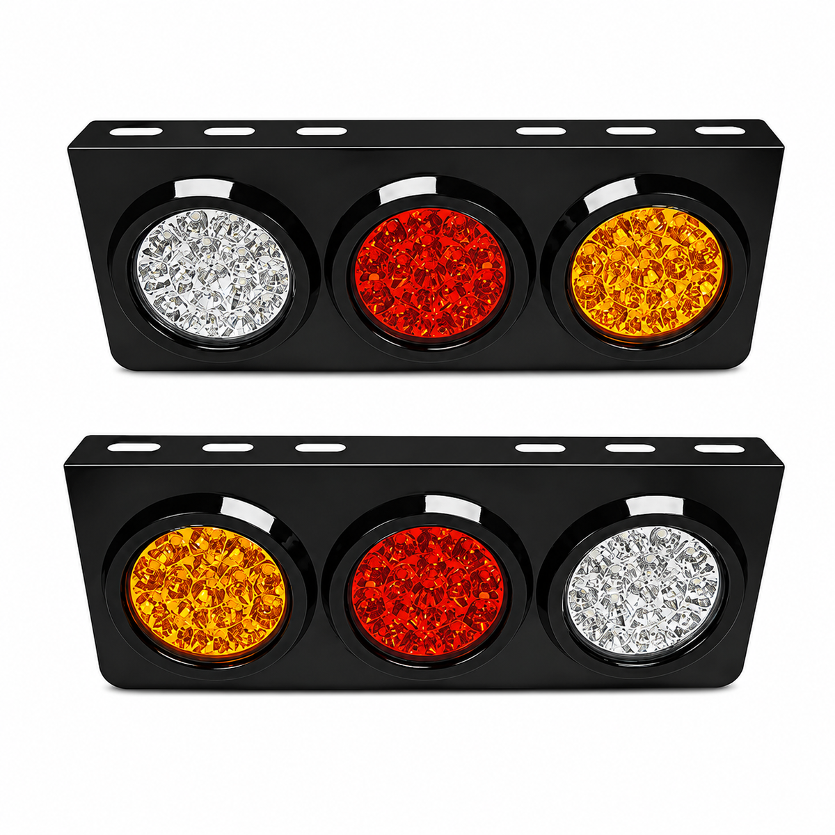 16 LED Tail Light – Trio Design Stainless Steel Black Base | Red / Amber / White