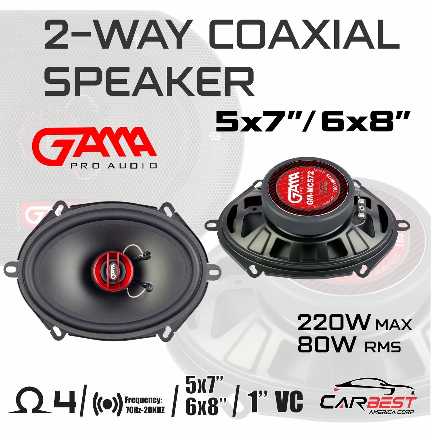 GAMA Pro Audio 5x7/6x8 2‑Way Coaxial Car Speakers — 200W Max (Pair)