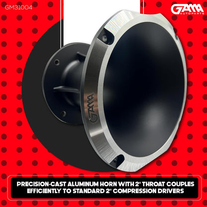GAMA Audio Aluminum Horn Flare, 2" Throat, 176×158×133 mm, Silver – For 2" Compression Drivers