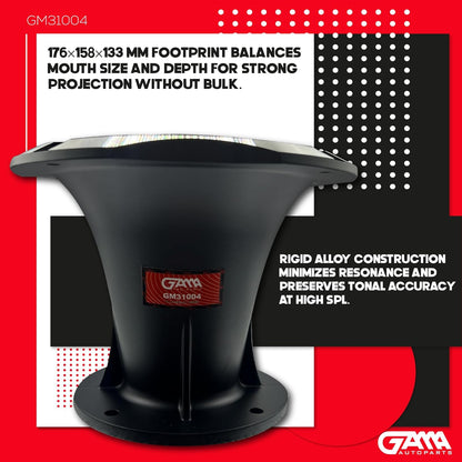 GAMA Audio Aluminum Horn Flare, 2" Throat, 176×158×133 mm, Silver – For 2" Compression Drivers