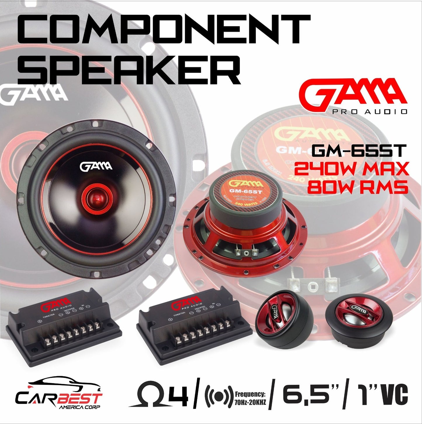 GAMA 6.5" 2‑Way Component Speakers — 240W Max / 80W RMS (Pair)