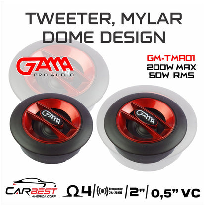 GAMA Pack of 2 Tweeters — Mylar Dome, 200W Max (Pair)