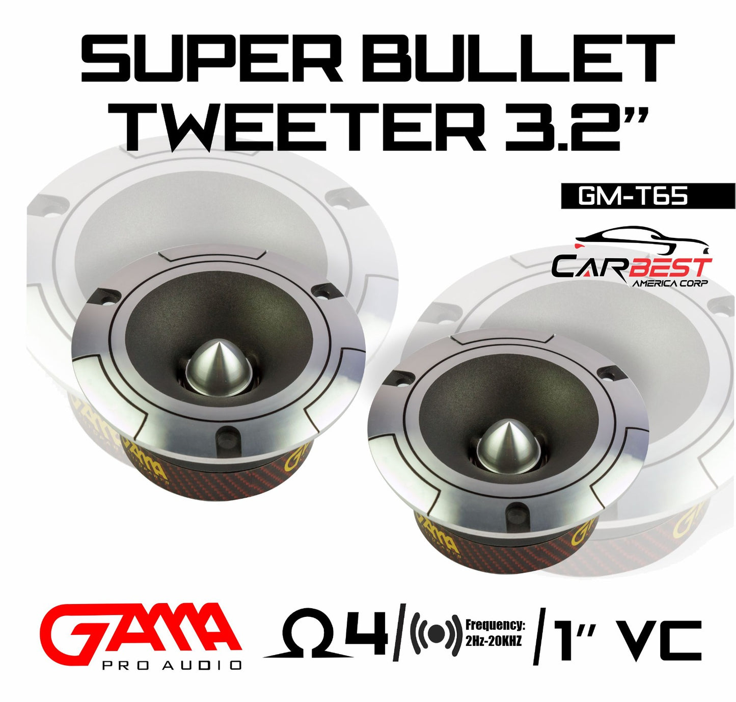 GAMA 3" Super Bullet Tweeter (Silver) — Built‑in Crossover, 4Ω