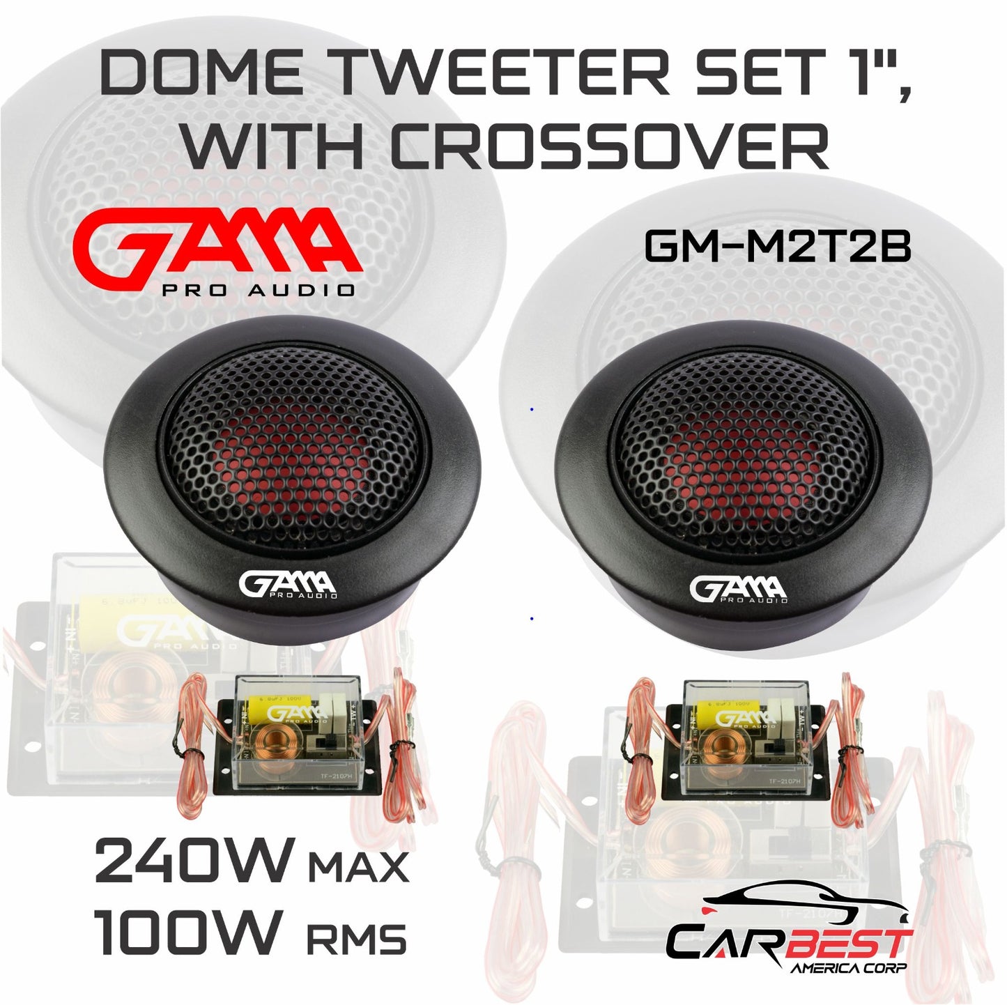 1" Dome Tweeter Set with 12dB Crossover – 50W RMS, 240W Max, Pair