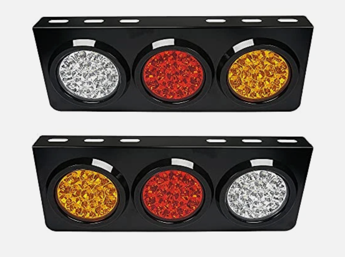 16 LED Tail Light – Trio Design Stainless Steel Black Base | Red / Amber / White