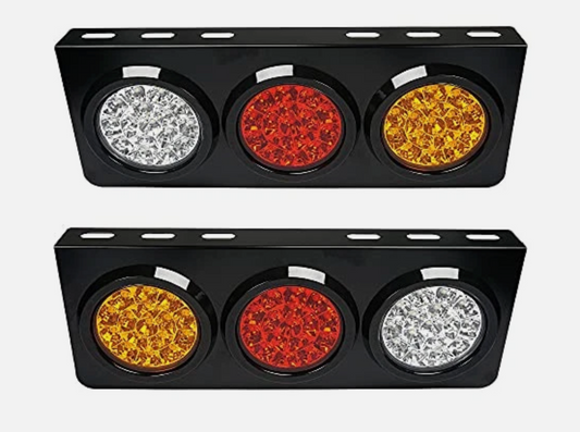 16 LED Tail Light – Trio Design Stainless Steel Black Base | Red / Amber / White