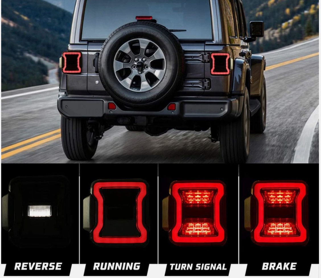 LED Tail Lights – Brake / Reverse / Turn Signal for Jeep Wrangler (2018–2021) (Pair)