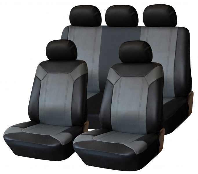 Universal Leather Look Car Seat Cover Grey/Black (Nine Pieces & Four ...